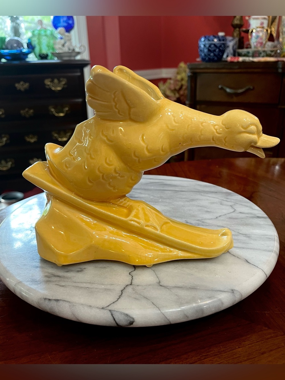 Mid-Century Nelson McCoy Pottery Yellow Goose Wagon Planter Vintage 1943